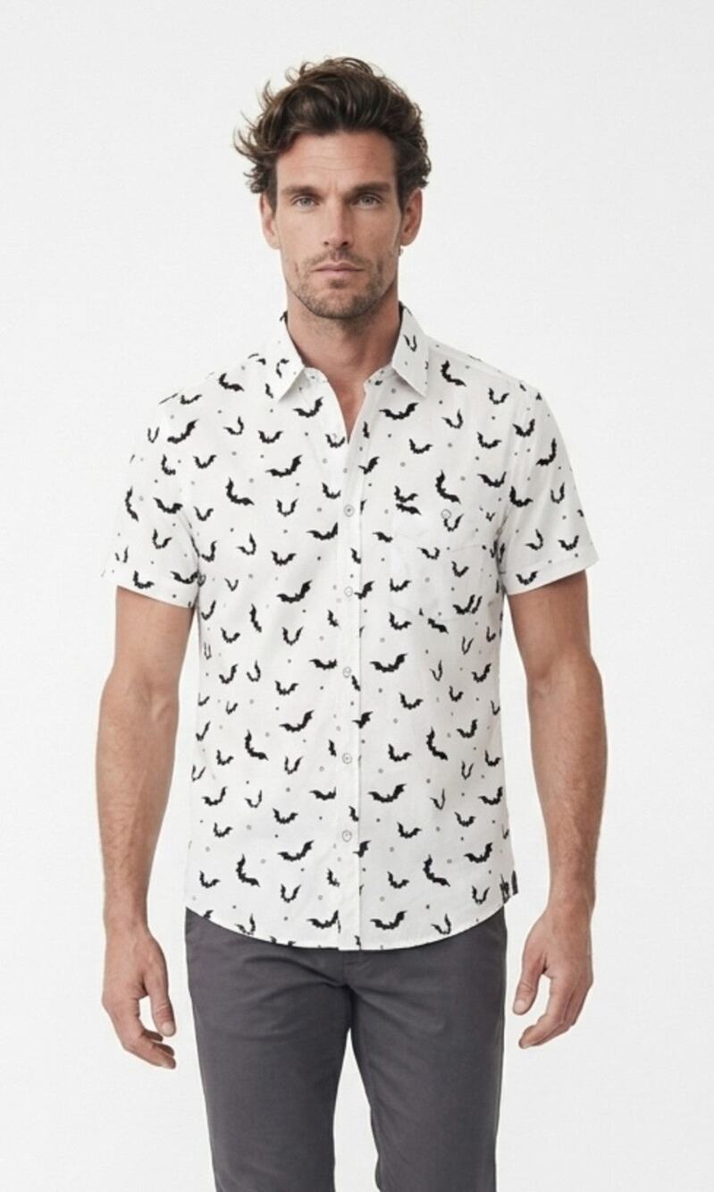 Free Planet Bat Print Button-Up Shirt Men's